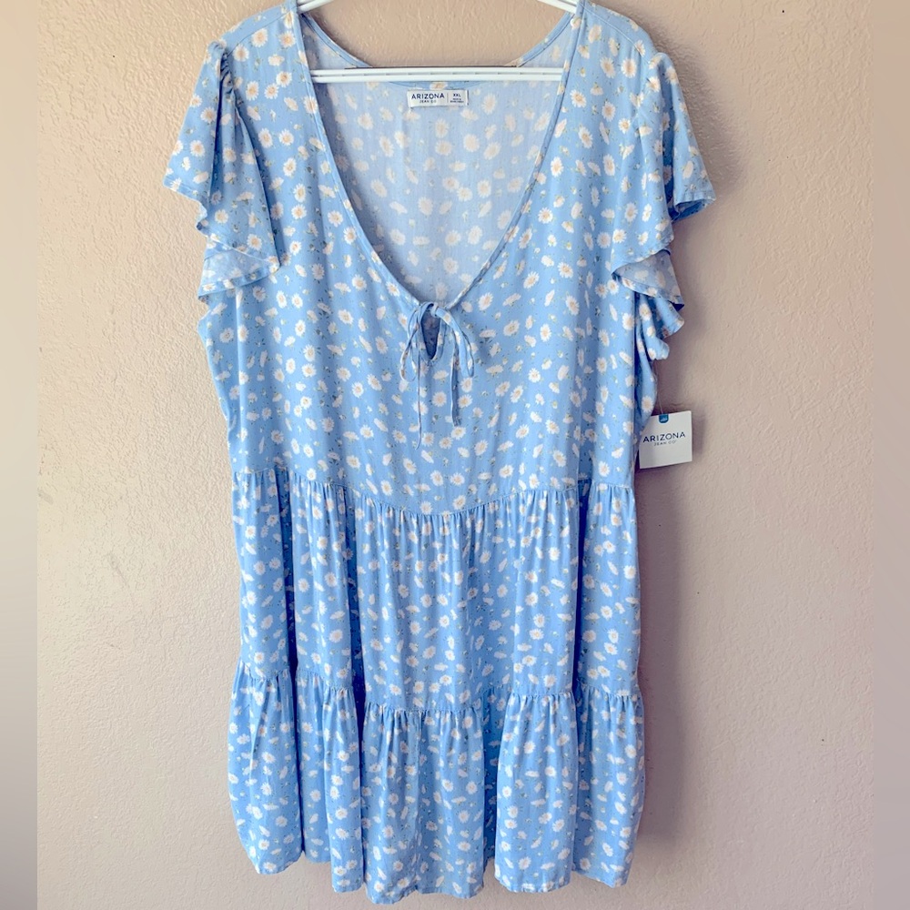 Arizona Jean Co. Light Blue Daisy Tiered Ruffle Sleeve Boho Dress Size XXL NWT - Picture 2 of 9